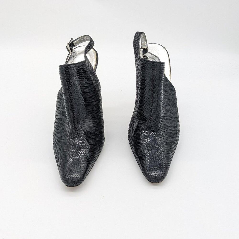 Timothy Hitsman Women's Black Pointed Toe Sling Back Metal Heels Size 8.5 - Picture 2 of 10